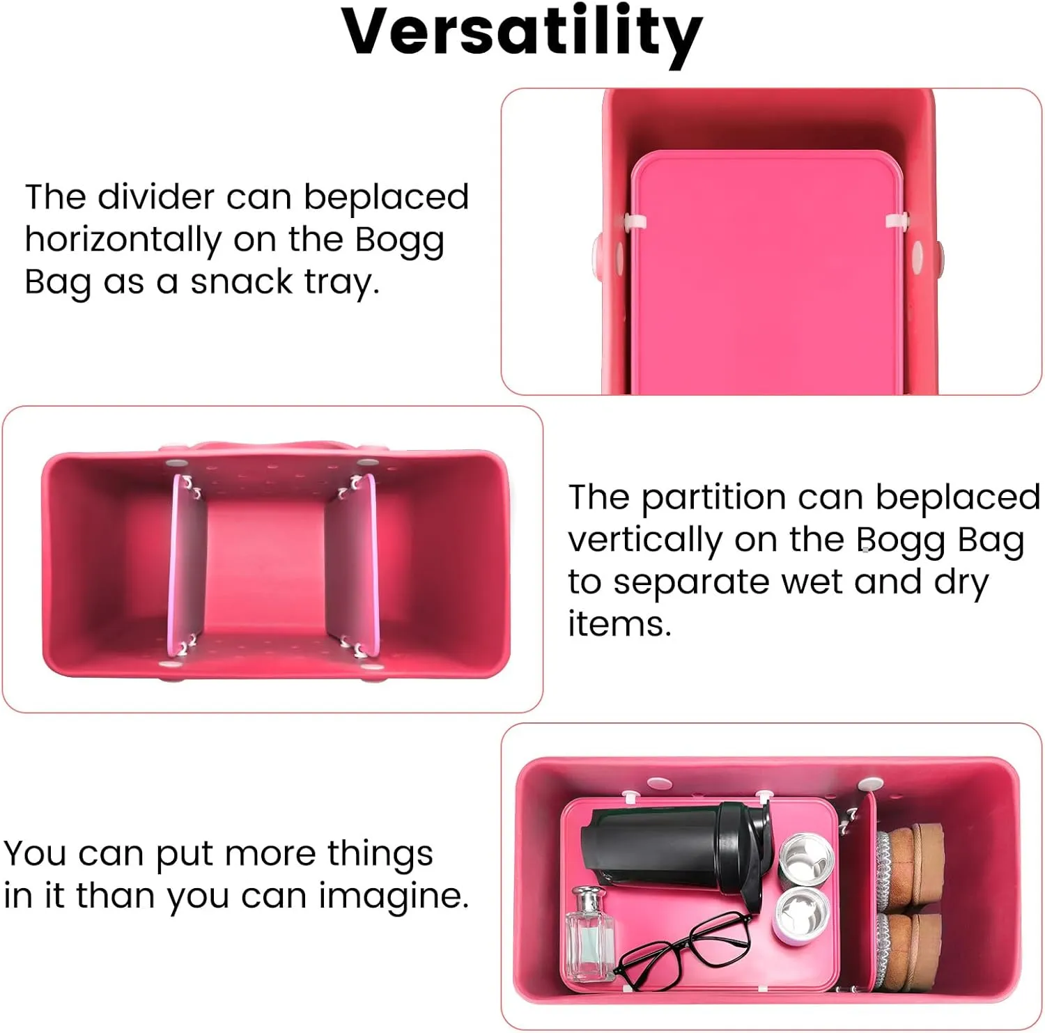 Divider Tray for Bogg Bag Accessories Compatible with Bogg Bag X Large Organizing Your Bags and Divide Space Pink 2PCS