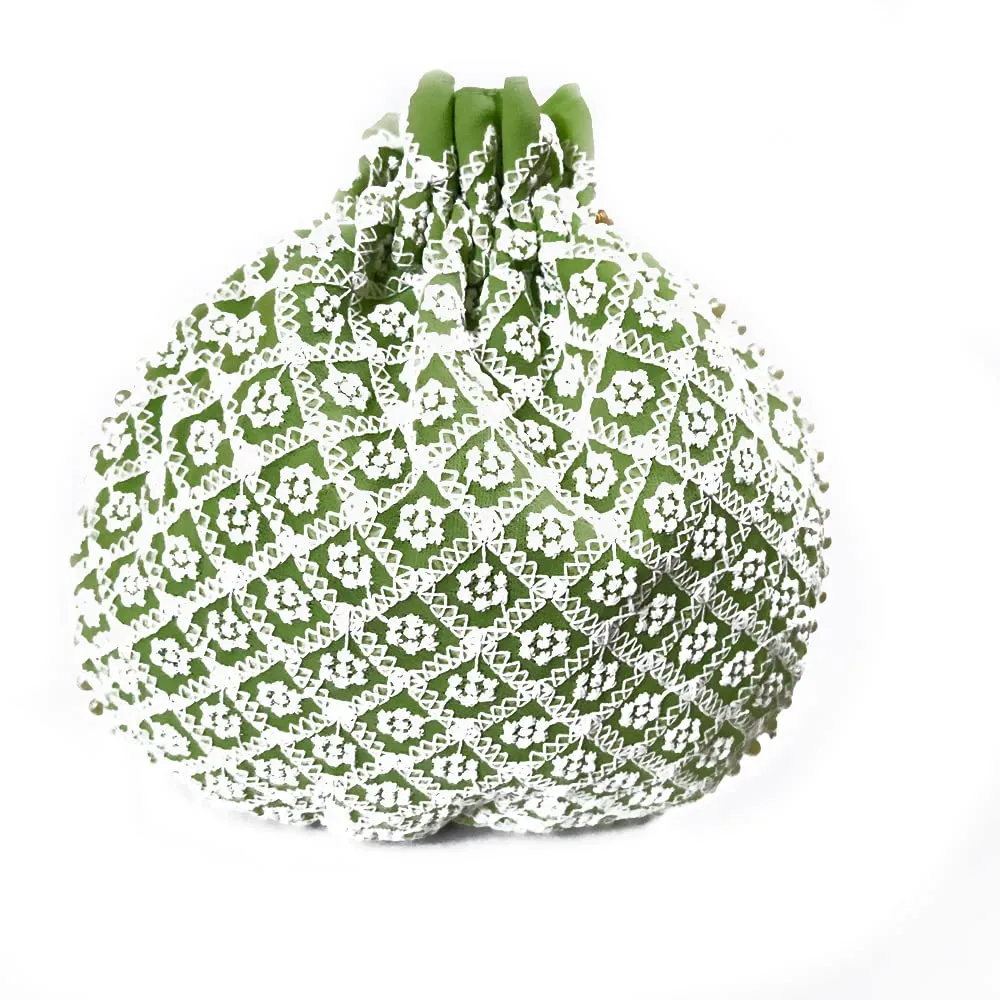 DMS RETAIL Chikankari Lucknowi Embroidered Potli Bags| Potli Bags for Ladies for Wedding with Pearl Drawstring (Pista Green)