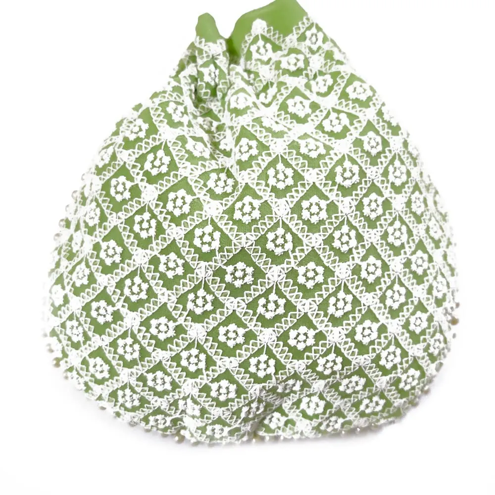 DMS RETAIL Chikankari Lucknowi Embroidered Potli Bags| Potli Bags for Ladies for Wedding with Pearl Drawstring (Pista Green)
