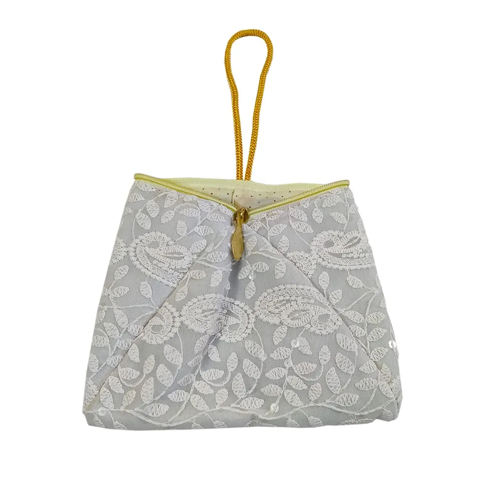 DMS RETAIL Lucknowi Chikankari Embroidered Potli Bags in Samosa Shape Potli Bags for Ladies (Ash)