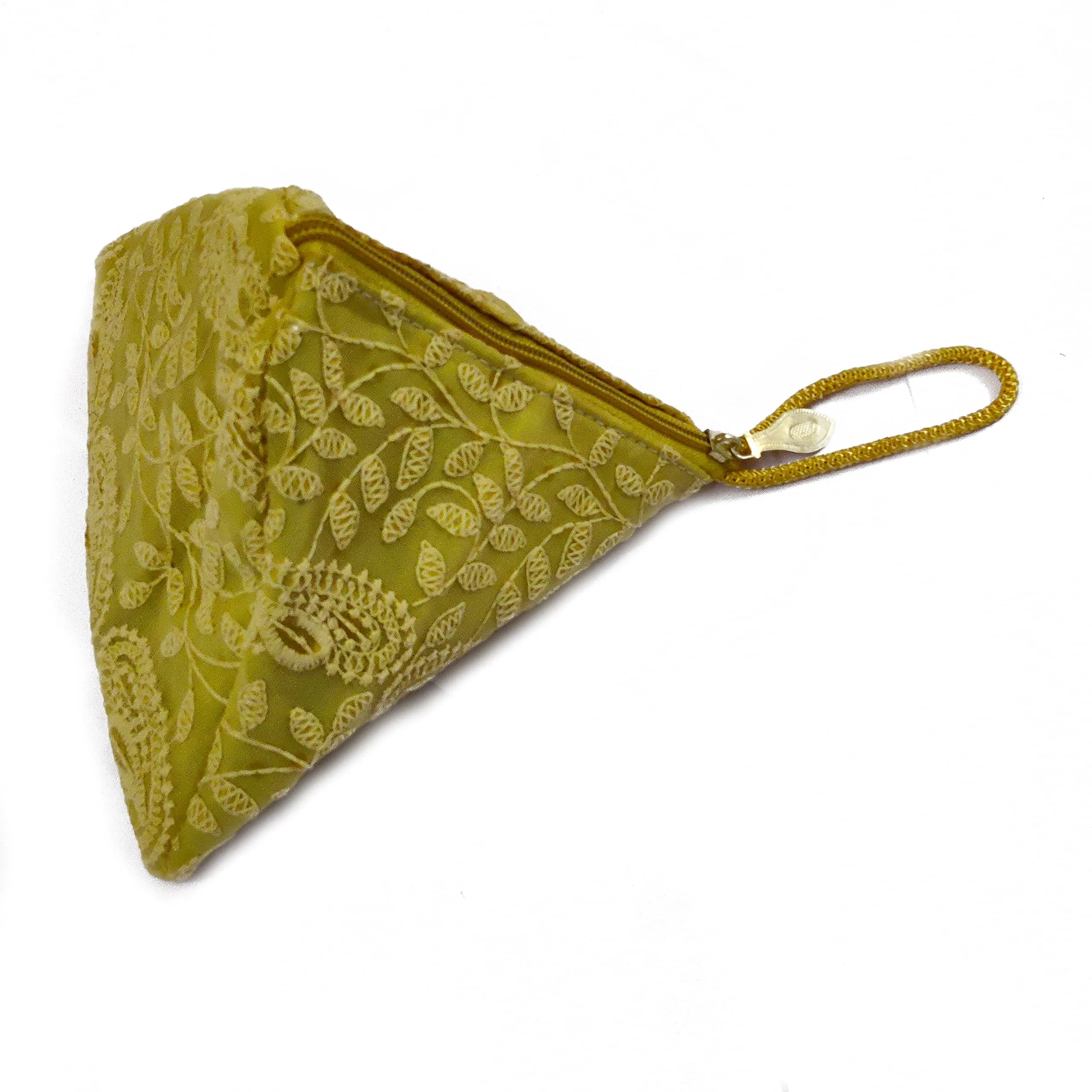 DMS RETAIL Lucknowi Embroidered Potli Bags in Samosa Shape Potli Pouches, Return Gifts for Women, Shagun Potli Purse for Gifting, Potli Bags for Ladies (Mustard)
