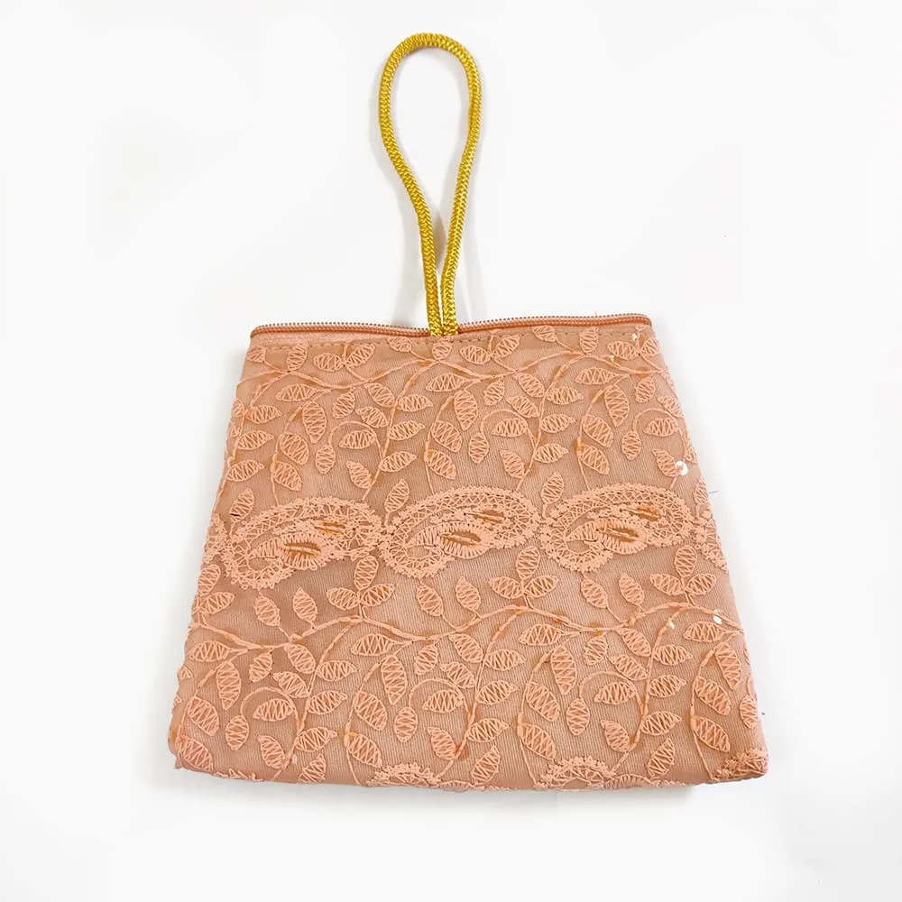 DMS RETAIL Lucknowi Embroidered Potli Bags in Samosa Shape Potli Pouches, Return Gifts for Women, Shagun Potli Purse for Gifting, Potli Bags for Ladies (Peach)