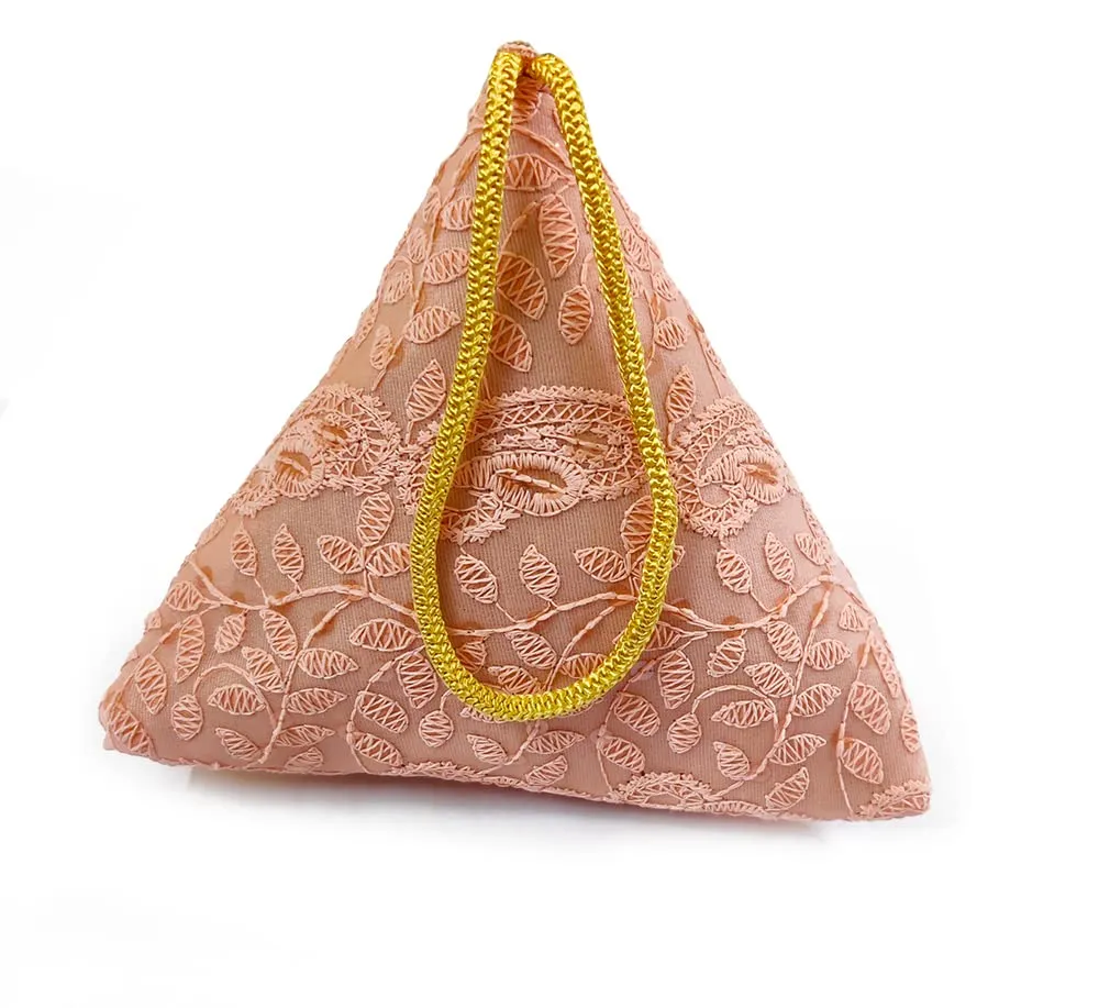 DMS RETAIL Lucknowi Embroidered Potli Bags in Samosa Shape Potli Pouches, Return Gifts for Women, Shagun Potli Purse for Gifting, Potli Bags for Ladies (Peach)