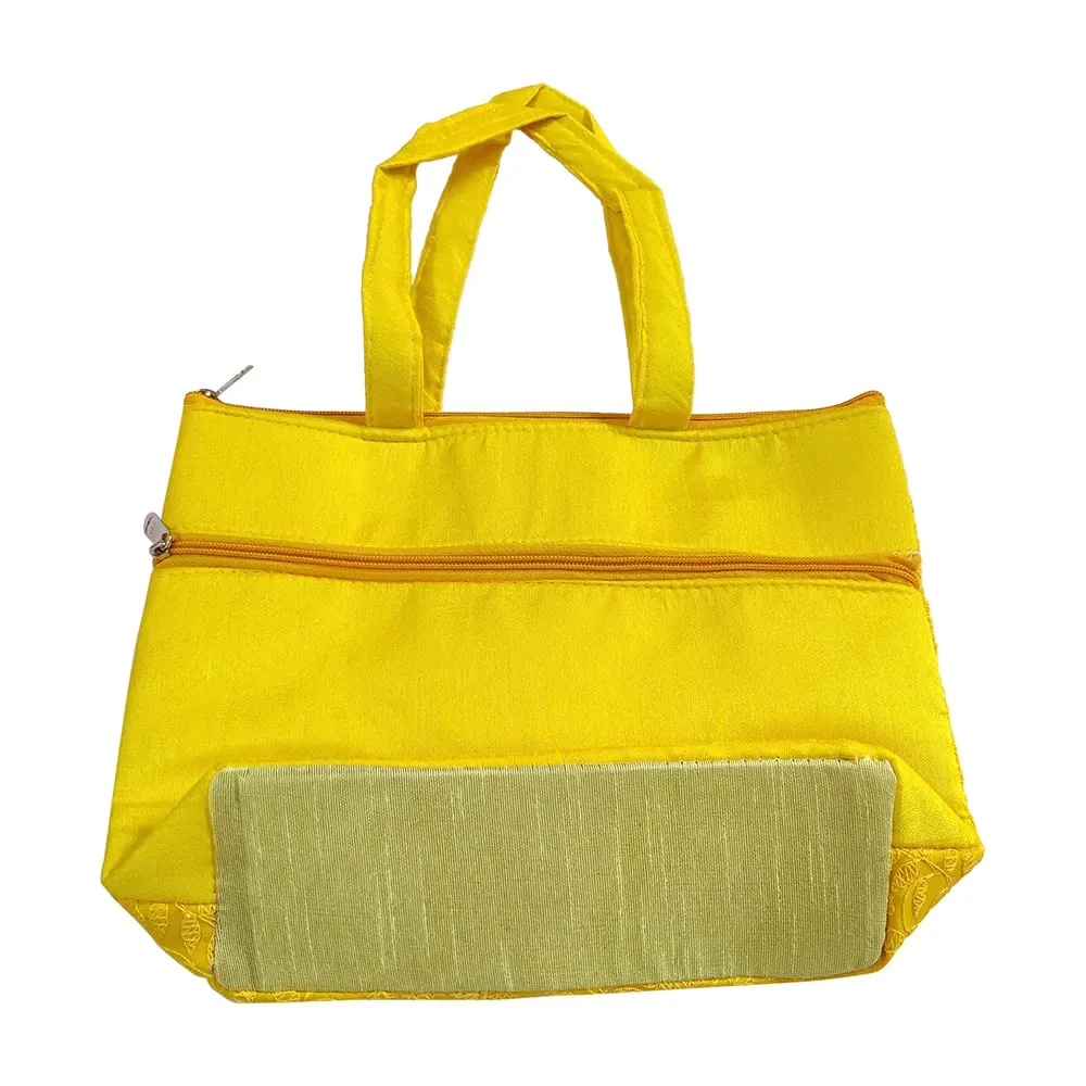 DMS RETAIL Lucknowi Traditional Purse For Women|Ladoes Purse With Handle |Embroidered Purse (Yellow)