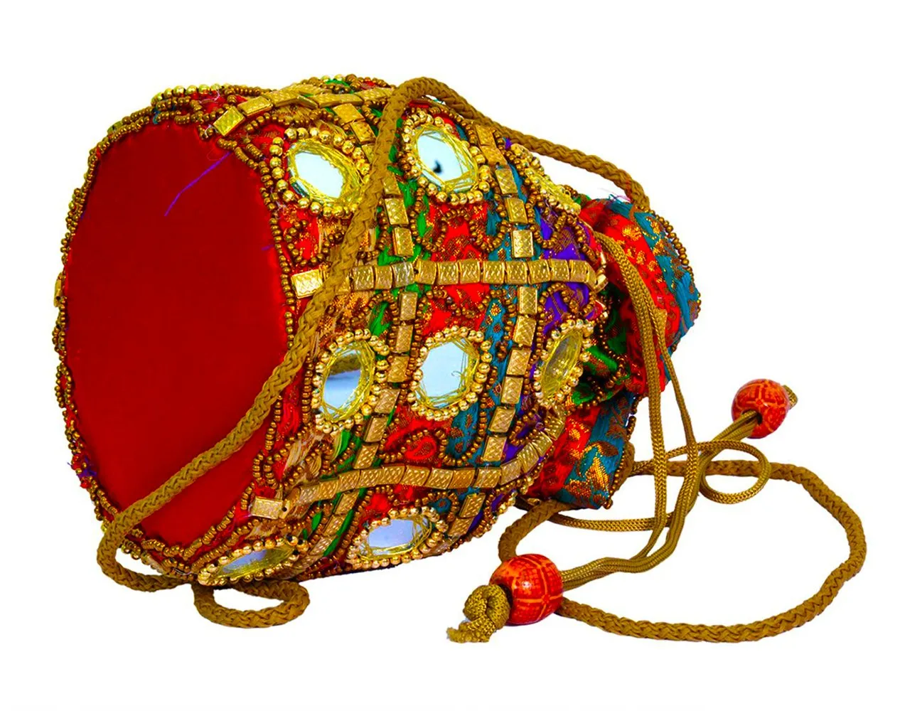 DMS RETAIL Multicolored Mirror Work Potli Bag for Women And Girls