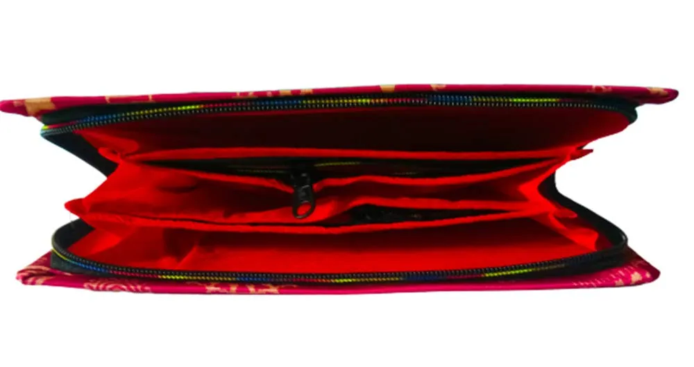 DMS RETAIL Printed Cotton Silk Clutch Purse For Women Clutch For Daily Use Clutch Wallet Red