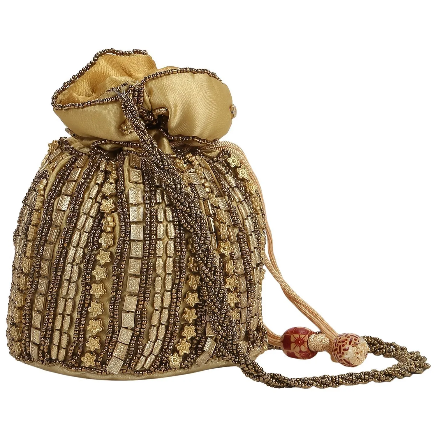 DMS RETAIL Women's Multi Color Potli Bag with Bead Work - Hand Purse/Clutch/Batwa potli Bags for Women & Girls - Pack of 6
