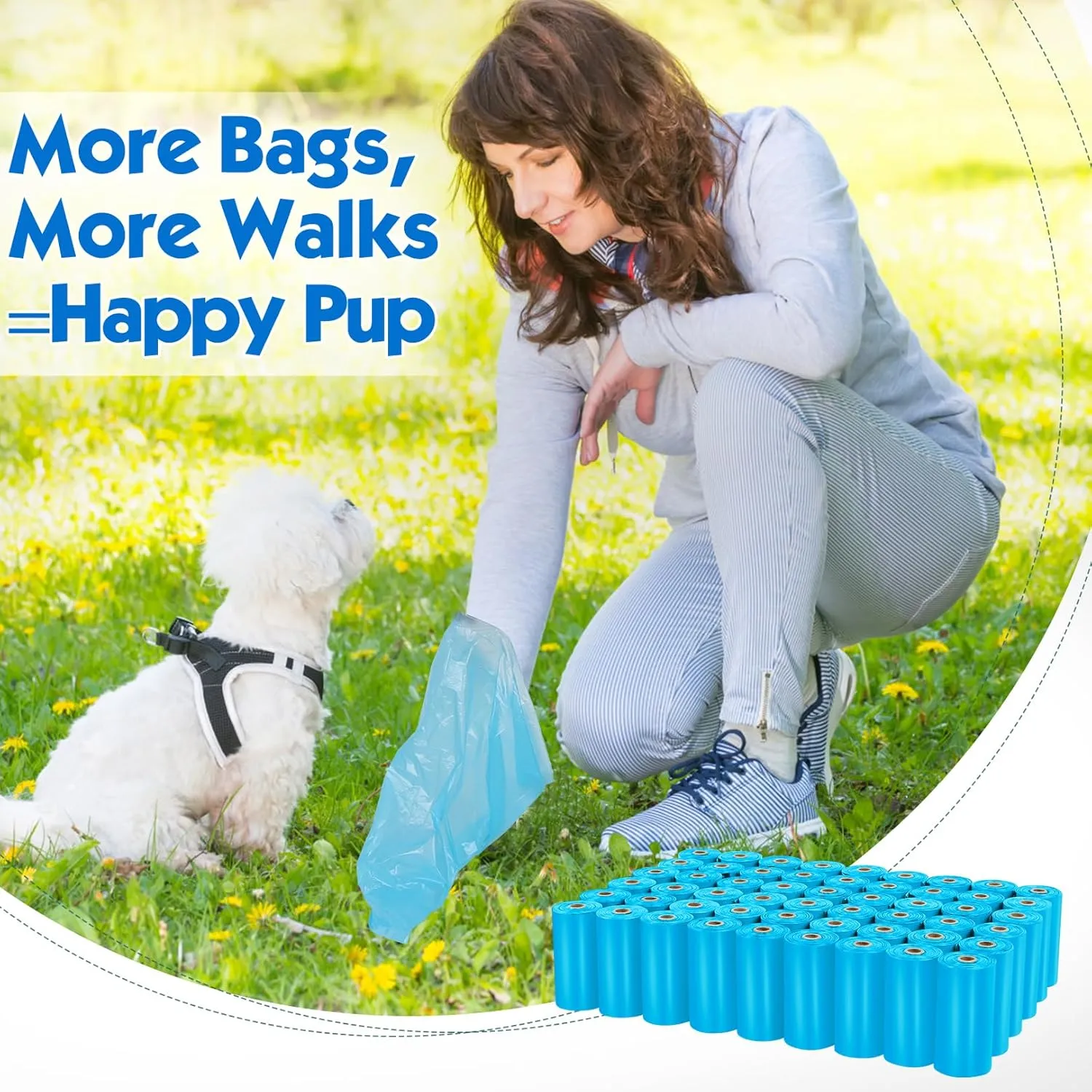 Dog Poop Bag 1140 Counts 57 Rolls, Unscented Doggy Poop Bags, Leak-Proof Dog Bags for Poop, Extra Thick Strong Dog Waste Bags with Dispenser - Blue (13 x 9 Inches)