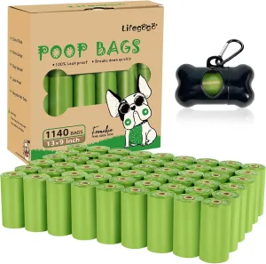 Dog Poop Bag 1140 Counts 57 Rolls, Unscented Doggy Poop Bags, Leak-Proof Dog Bags for Poop, Extra Thick Strong Dog Waste Bags with Dispenser - Green (13 x 9 Inches)