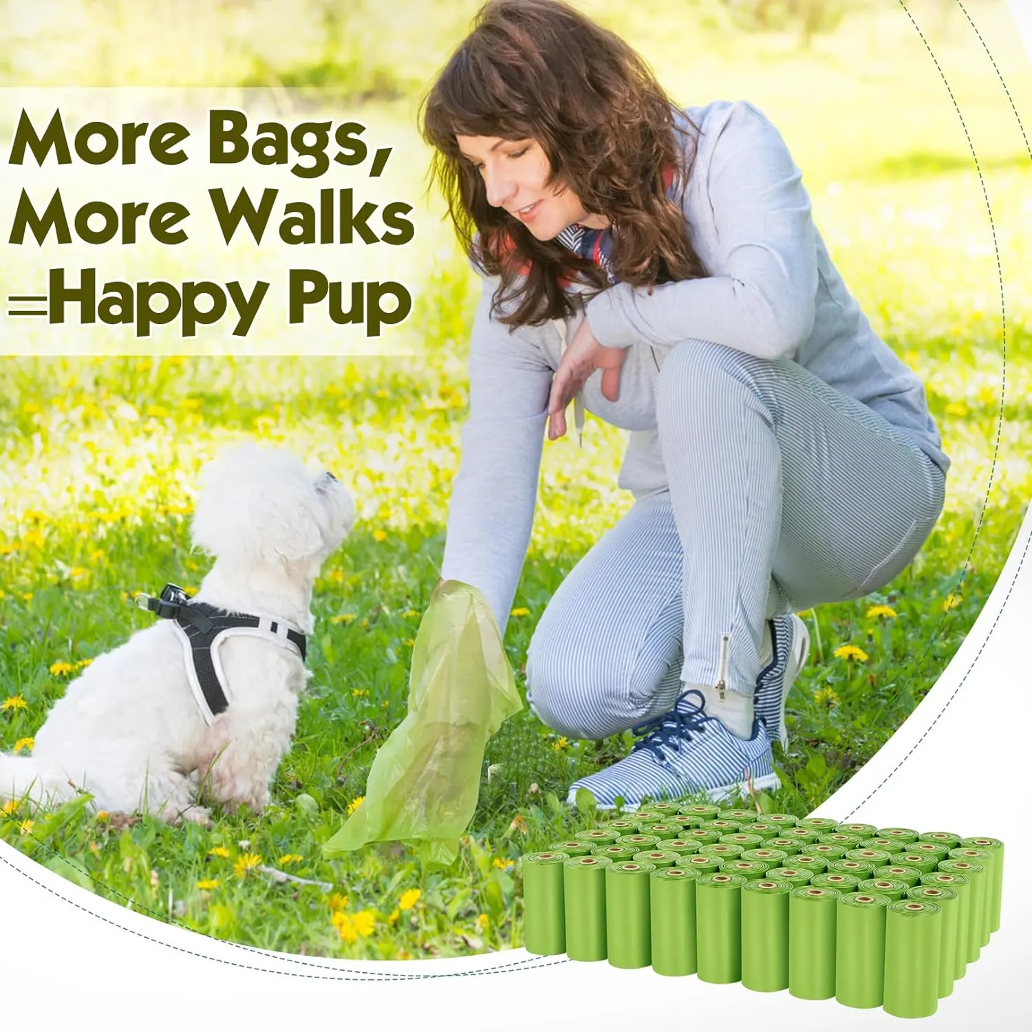 Dog Poop Bag 1140 Counts 57 Rolls, Unscented Doggy Poop Bags, Leak-Proof Dog Bags for Poop, Extra Thick Strong Dog Waste Bags with Dispenser - Green (13 x 9 Inches)