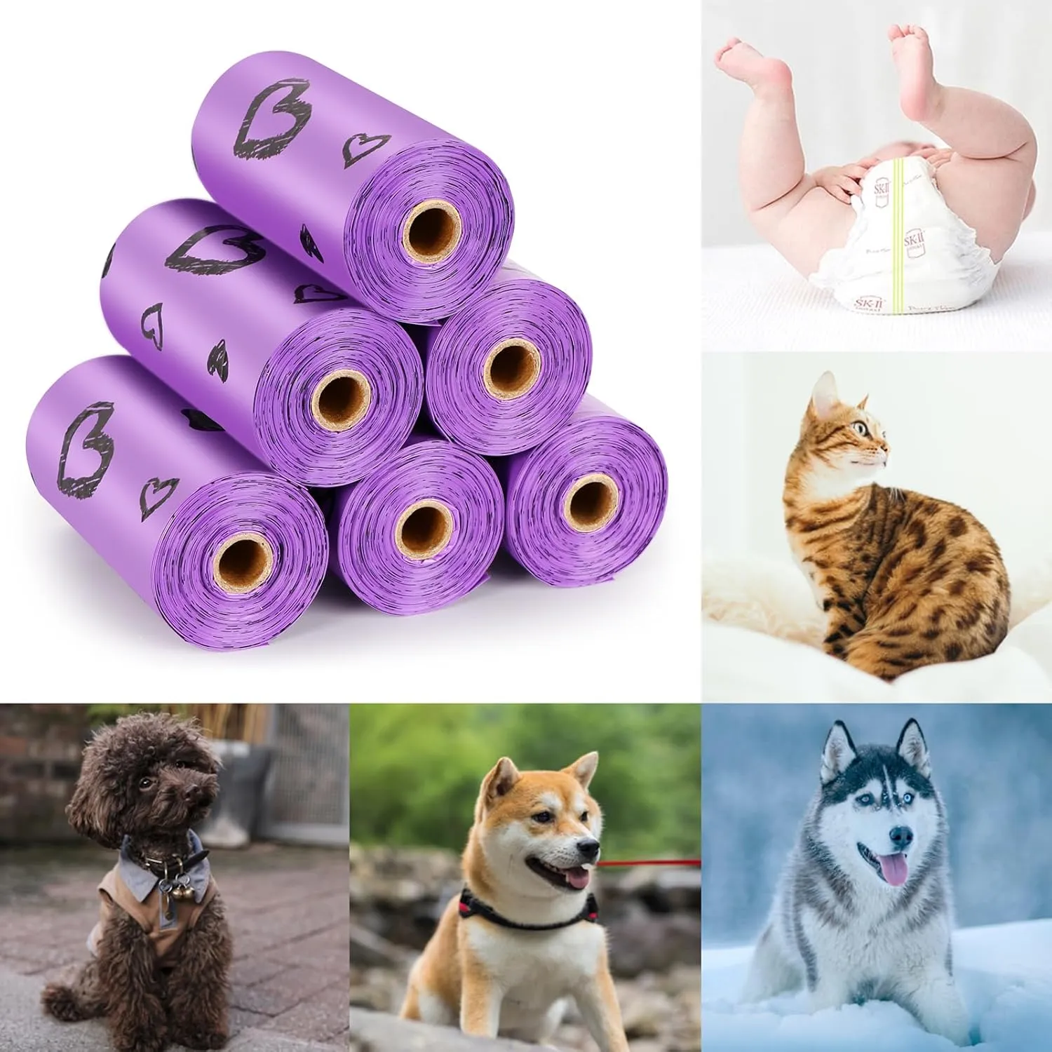 Dog Poop Bag Rolls - 540 Count Dog Waste Bags with Dispenser, Extra Thick Strong Leak proof Poop Bags for Dogs Doggy | Scented Purple