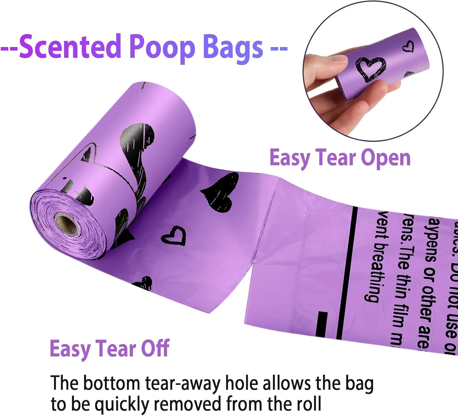 Dog Poop Bag Rolls - 540 Count Dog Waste Bags with Dispenser, Extra Thick Strong Leak proof Poop Bags for Dogs Doggy | Scented Purple