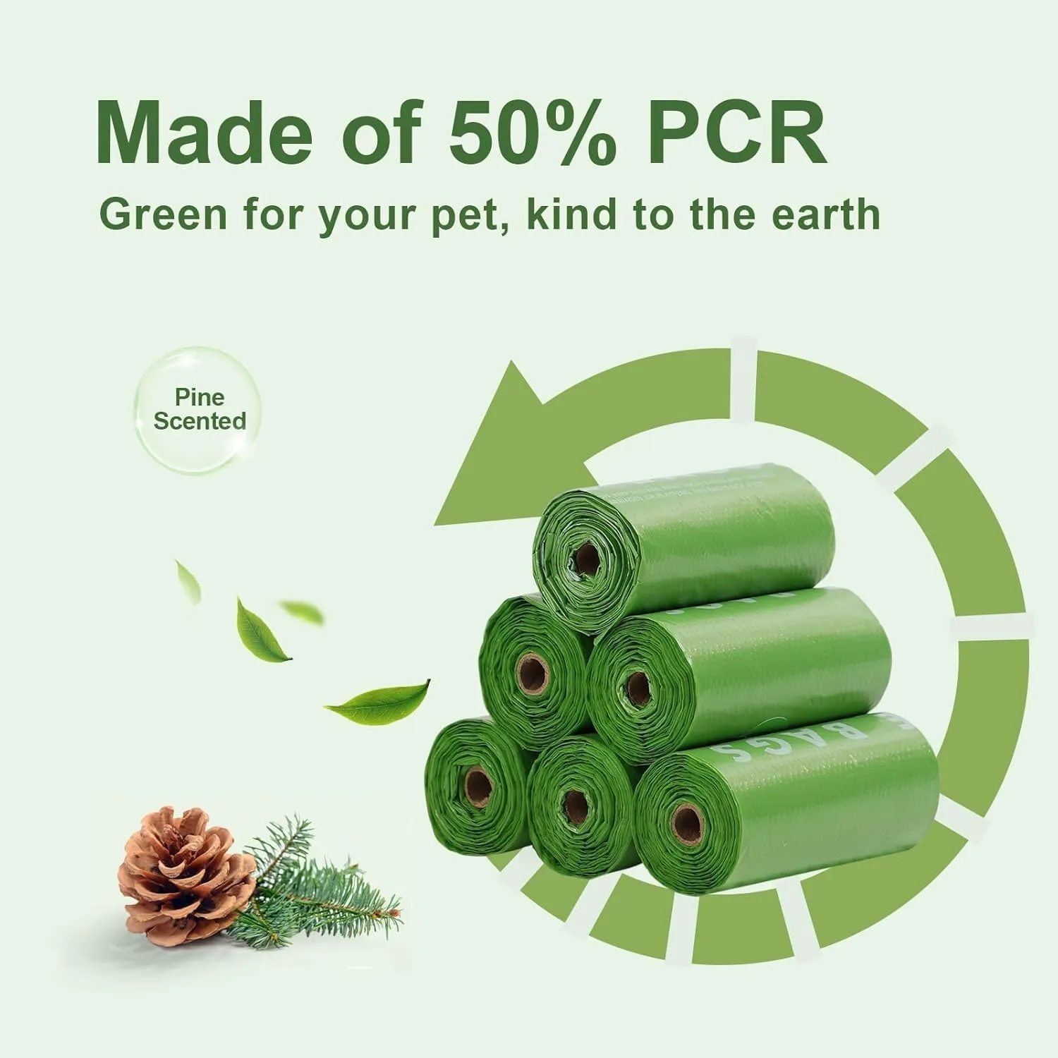 Dog Poop Bags with Handles 15 Rolls, 180 Counts Pine Scented Dog Waste Bags with Dispenser, Leak Proof and Extra Thick, Easy-Tie Pet Poop Bags with Holder for Dogs, Puppies, Cats, Kitten