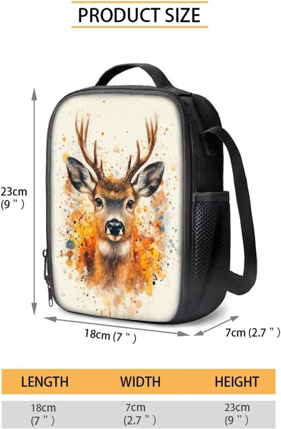 doginthehole Insulated Lunch Bag for Girls Aesthetic Tie-Dye Elk Printed School Lunch Tote with Water Bottle Pocket Thermal Lunch Box for Primary School Students