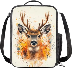 doginthehole Insulated Lunch Bag for Girls Aesthetic Tie-Dye Elk Printed School Lunch Tote with Water Bottle Pocket Thermal Lunch Box for Primary School Students