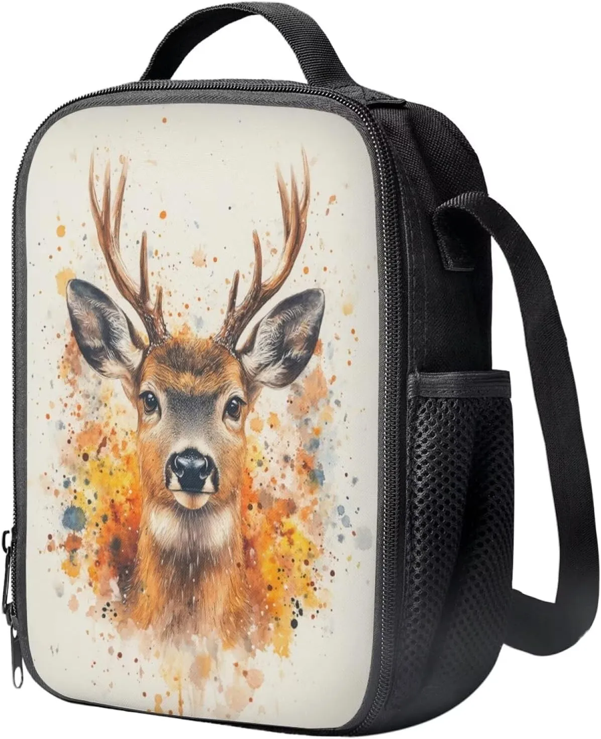 doginthehole Insulated Lunch Bag for Girls Aesthetic Tie-Dye Elk Printed School Lunch Tote with Water Bottle Pocket Thermal Lunch Box for Primary School Students