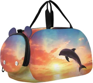 Dolphin Duffle Bag for Girl, Sports Duffle Gym Bags with Shoe Compartment, Personalized Overnight Bag Travel Weekender for Kids