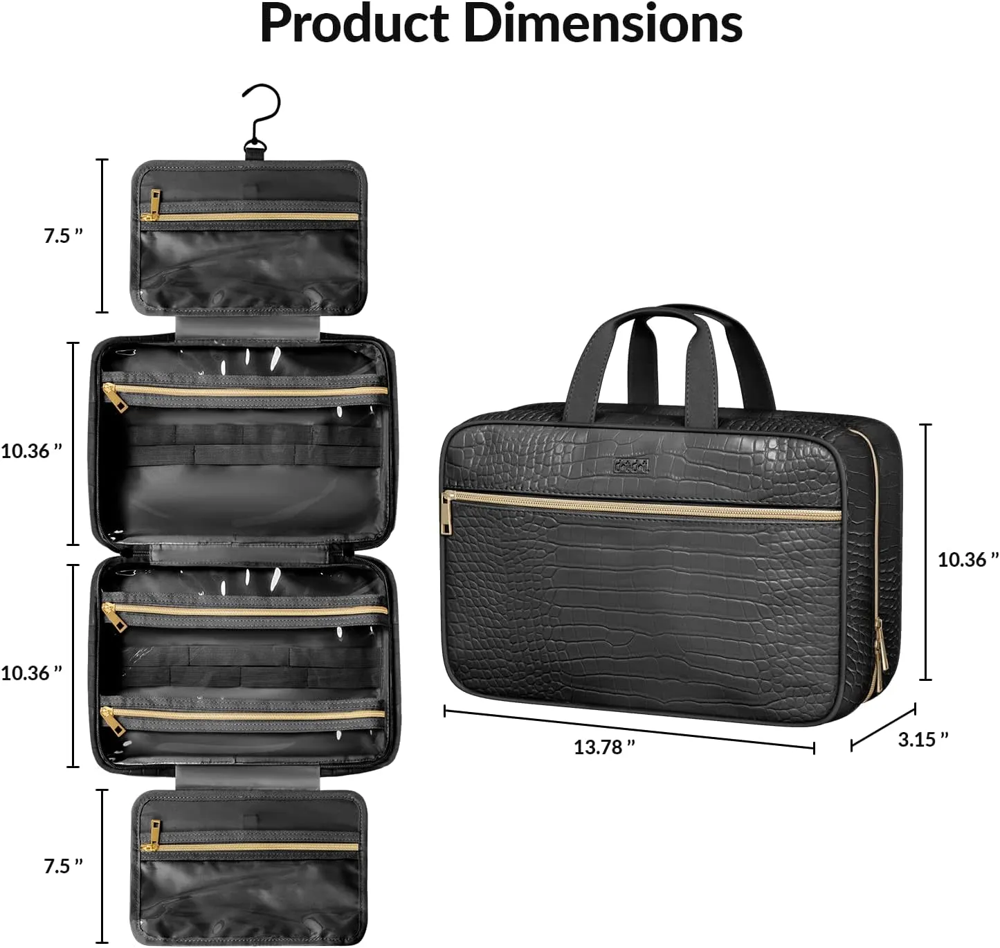 Dot&Dot Spacious Leather Toiletry Bathroom Bag - Hanging Travel Toiletry Bag for Women - Men's & Women's Toiletries Makeup and Cosmetic Organizer for Traveling Women