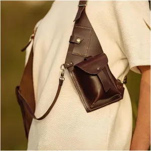 Double Shoulder Armpit Bag Shoulder Chest Harness Bag Vintage Leather Phone Purse Pocket Holster Bag For Men Women Festival