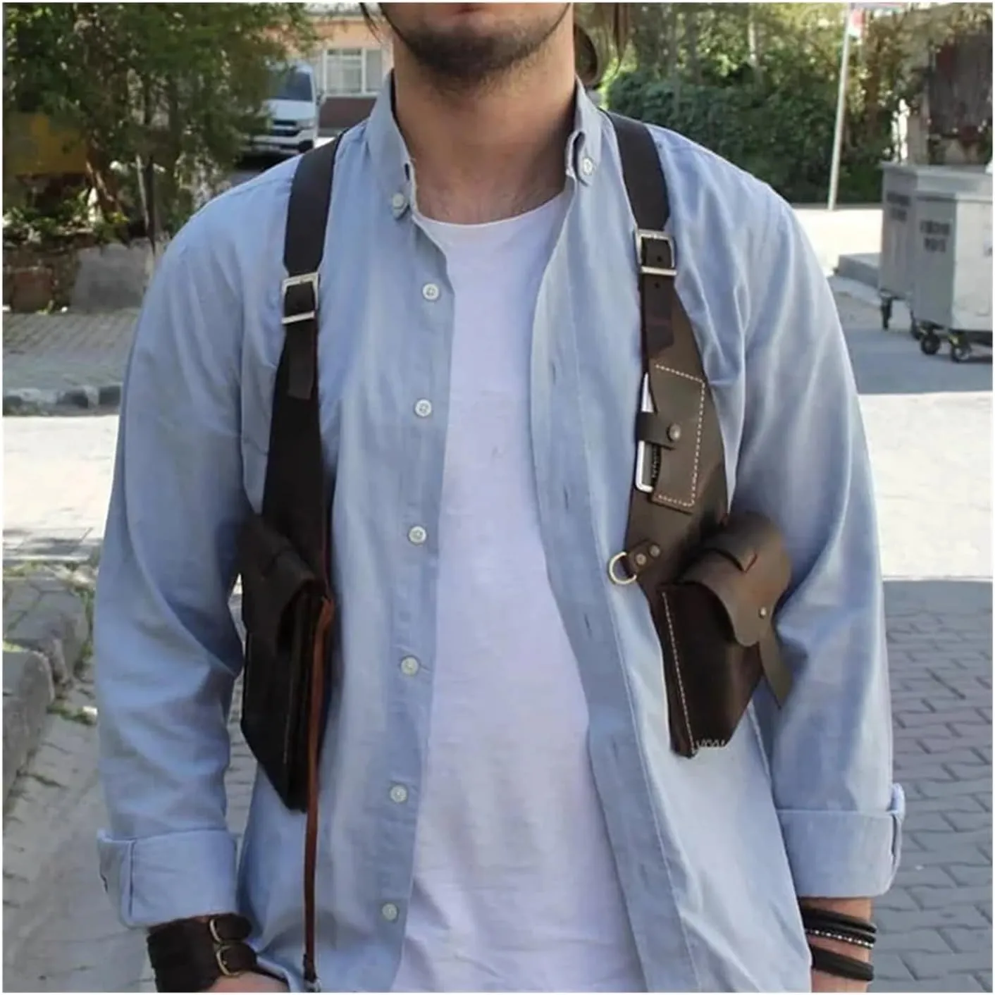 Double Shoulder Armpit Bag Shoulder Chest Harness Bag Vintage Leather Phone Purse Pocket Holster Bag For Men Women Festival