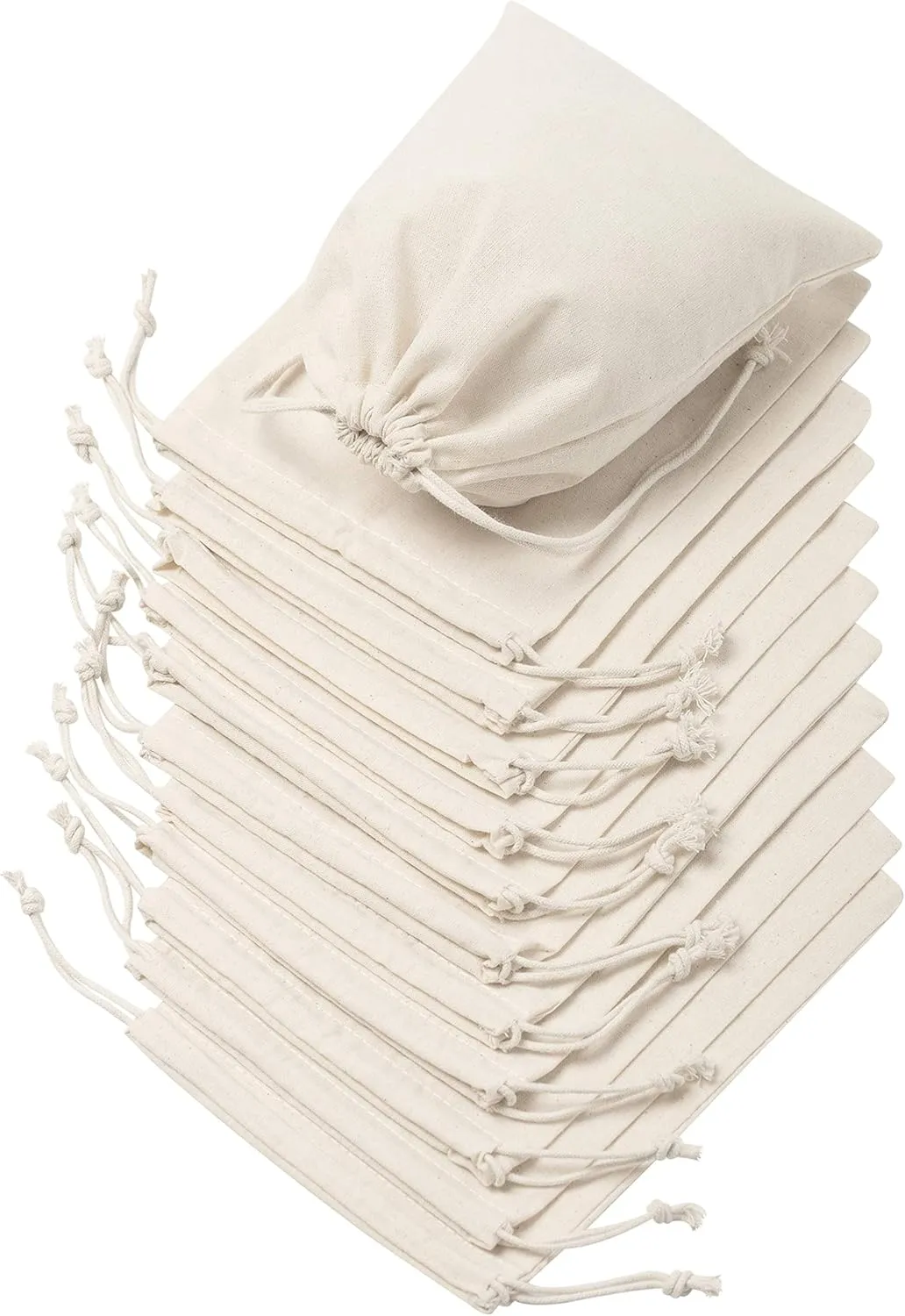 DR 100 Percent Cotton Muslin Drawstring Bags 12-Pack For Storage Pantry Gifts (6 x 8 inch, Beige)