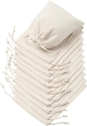 DR 100 Percent Cotton Muslin Drawstring Bags 12-Pack For Storage Pantry Gifts (6 x 8 inch, Beige)