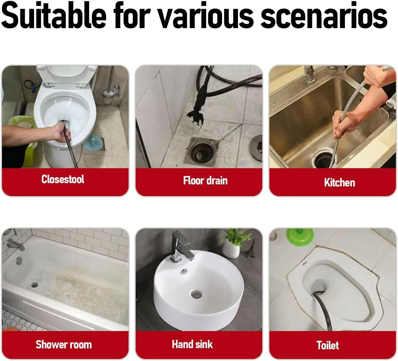Drain Auger, Manganese Steel Spring Multipurpose Drain Clog Remover, Unclog Toilet | Toilet Unclogger | Hair Removal Tool | Sewer Clean out for Kitchen Bathroom Tub (10m Spring)