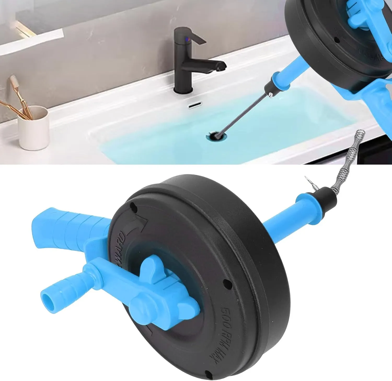 Drain Snake 1/4 Inch x 25 Ft, Unclogs Hair, Fabric, Clogs, Suitable for Pipes 1/2-3 Inch, with Manual and Drill Connection, for Sewer, House, Kitchen, Bathroom Drain (7.5m / 24.6ft)