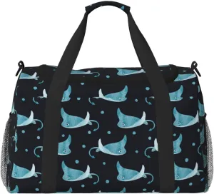 Duffle Bag for Travel, cute blue stingray polka dots Weekender Overnight Duffel Bag, Carry On Bag Gym Bag for Women Men, Personal Item Travel Bag