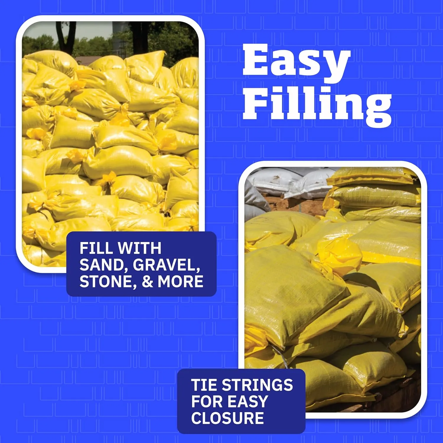 DURASACK Heavy Duty Sand Bags with Tie Strings Empty Woven Polypropylene Sand-Bags for Flood Control with 1600 Hours of UV Protection, 50 lbs Capacity, 14x26 inches, Yellow, Pack of 20