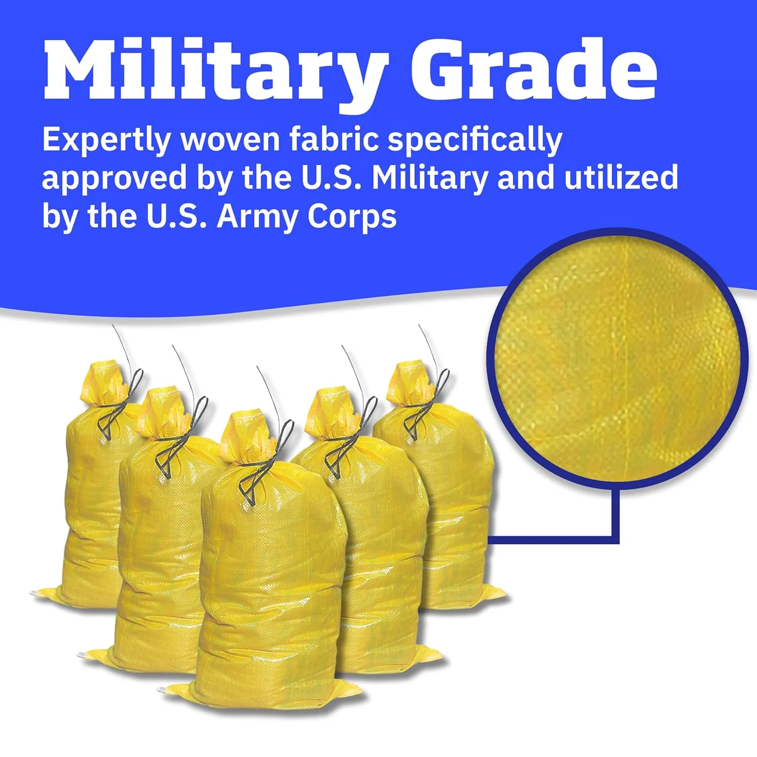 DURASACK Heavy Duty Sand Bags with Tie Strings Empty Woven Polypropylene Sand-Bags for Flood Control with 1600 Hours of UV Protection, 50 lbs Capacity, 14x26 inches, Yellow, Pack of 20