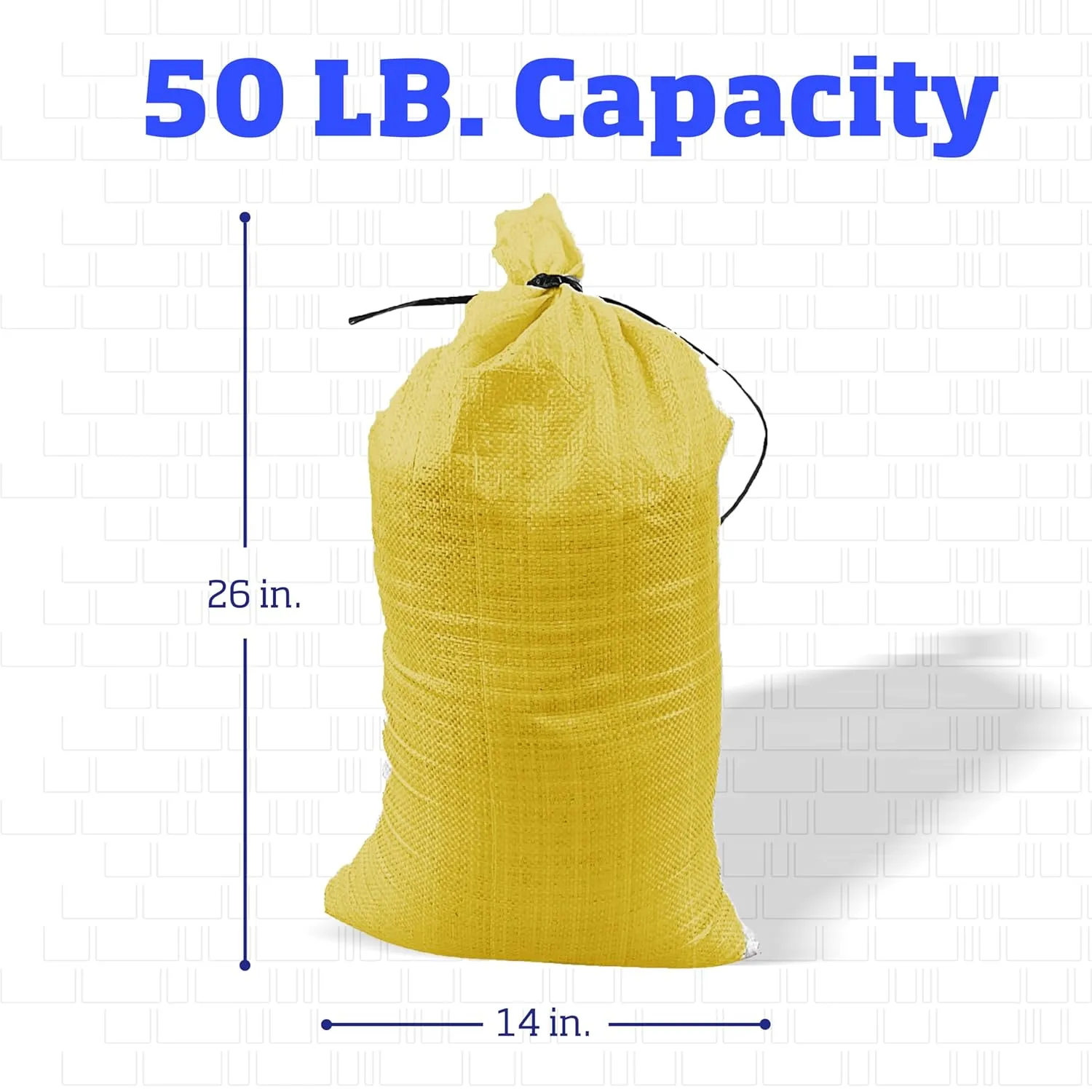 DURASACK Heavy Duty Sand Bags with Tie Strings Empty Woven Polypropylene Sand-Bags for Flood Control with 1600 Hours of UV Protection, 50 lbs Capacity, 14x26 inches, Yellow, Pack of 20