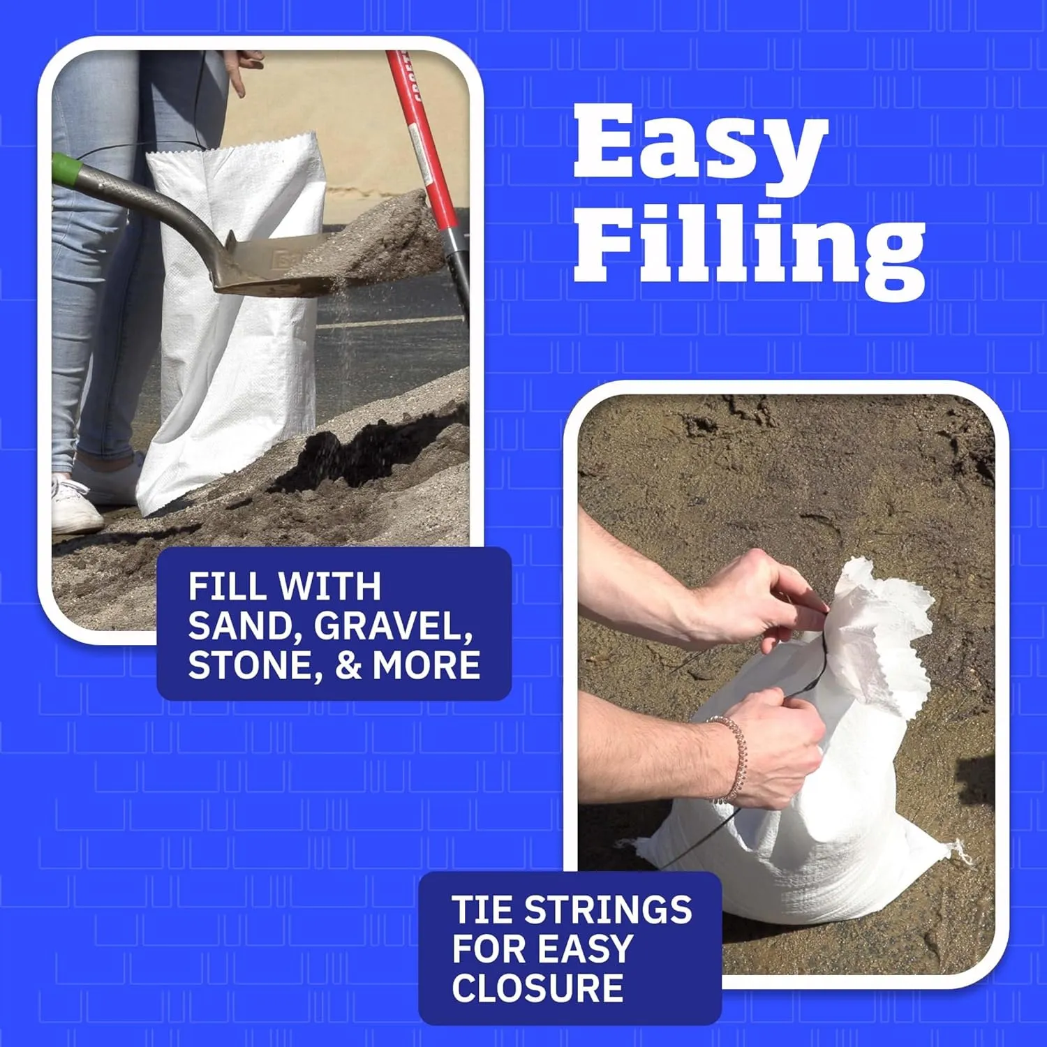 DURASACK Large Heavy Duty Sand Bags with Tie Strings Empty Woven Polypropylene Sandbags for Flood Control with 1600 Hours of UV Protection, 50 lbs Capacity, 18x30 inches, White, 10 Count