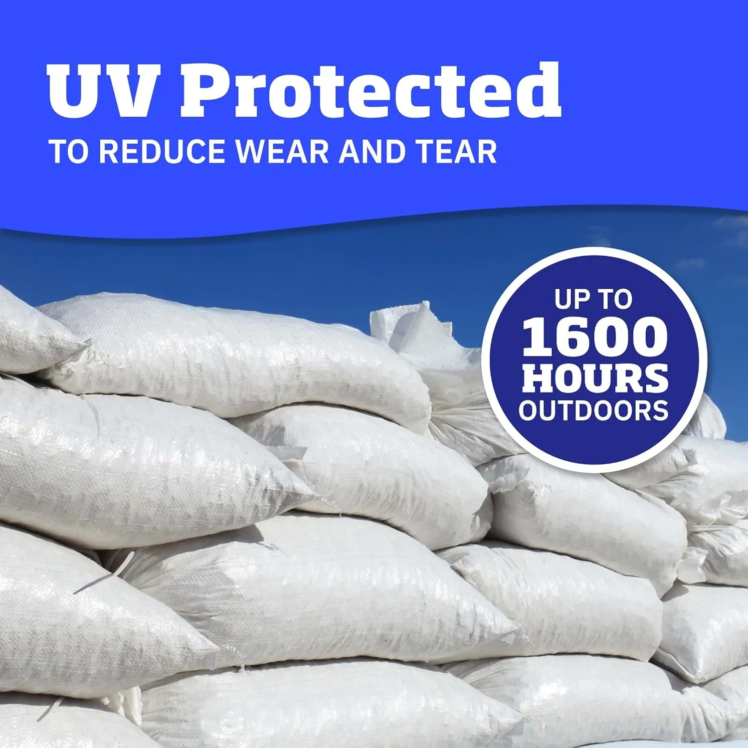 DURASACK Large Heavy Duty Sand Bags with Tie Strings Empty Woven Polypropylene Sandbags for Flood Control with 1600 Hours of UV Protection, 50 lbs Capacity, 18x30 inches, White, 10 Count