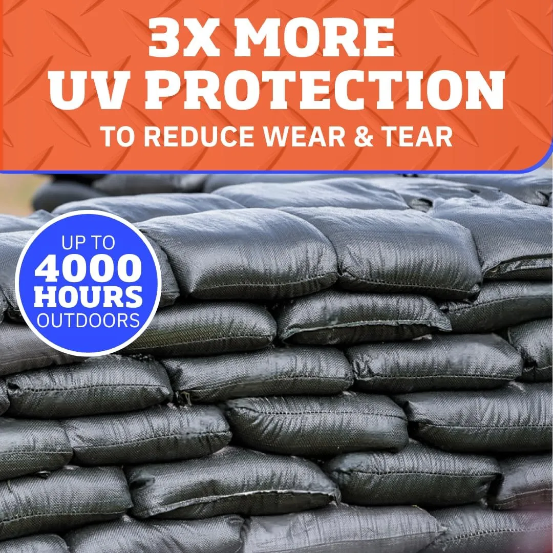 DURASACK Pro Max Heavy Duty Sand Bags for Flooding with 4,000 Hours UV Protection Sandbags for Weight, 100 lbs Capacity, 14x26 in, Black, 20 Count