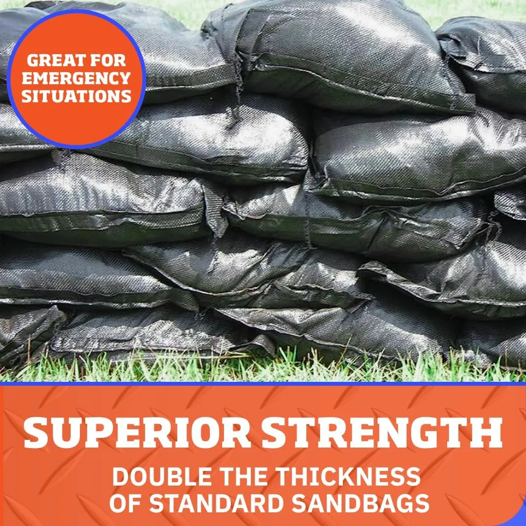 DURASACK Pro Max Heavy Duty Sand Bags for Flooding with 4,000 Hours UV Protection Sandbags for Weight, 100 lbs Capacity, 14x26 in, Black, 20 Count