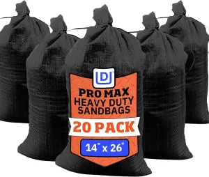 DURASACK Pro Max Heavy Duty Sand Bags for Flooding with 4,000 Hours UV Protection Sandbags for Weight, 100 lbs Capacity, 14x26 in, Black, 20 Count