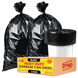 Dyno Products Online 40-45 Gallon Heavy Duty Trash Bags, 1.5 Mil Black, 50 Count, Individually Folded, Industrial Strength, Made in USA