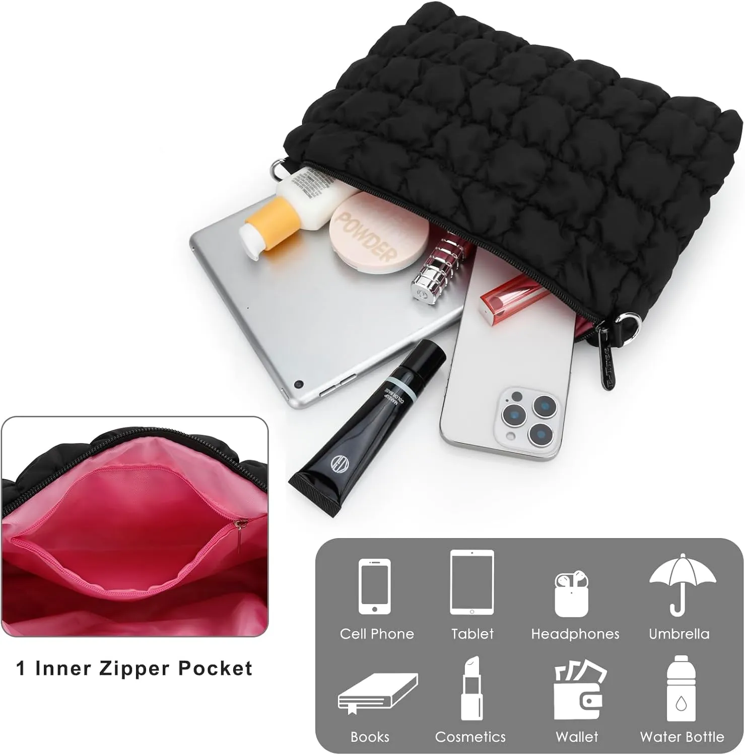 E-Tree Quilted Crossbody Bags for Women Men, Puffer Handbag Purse with Shoulder Strap