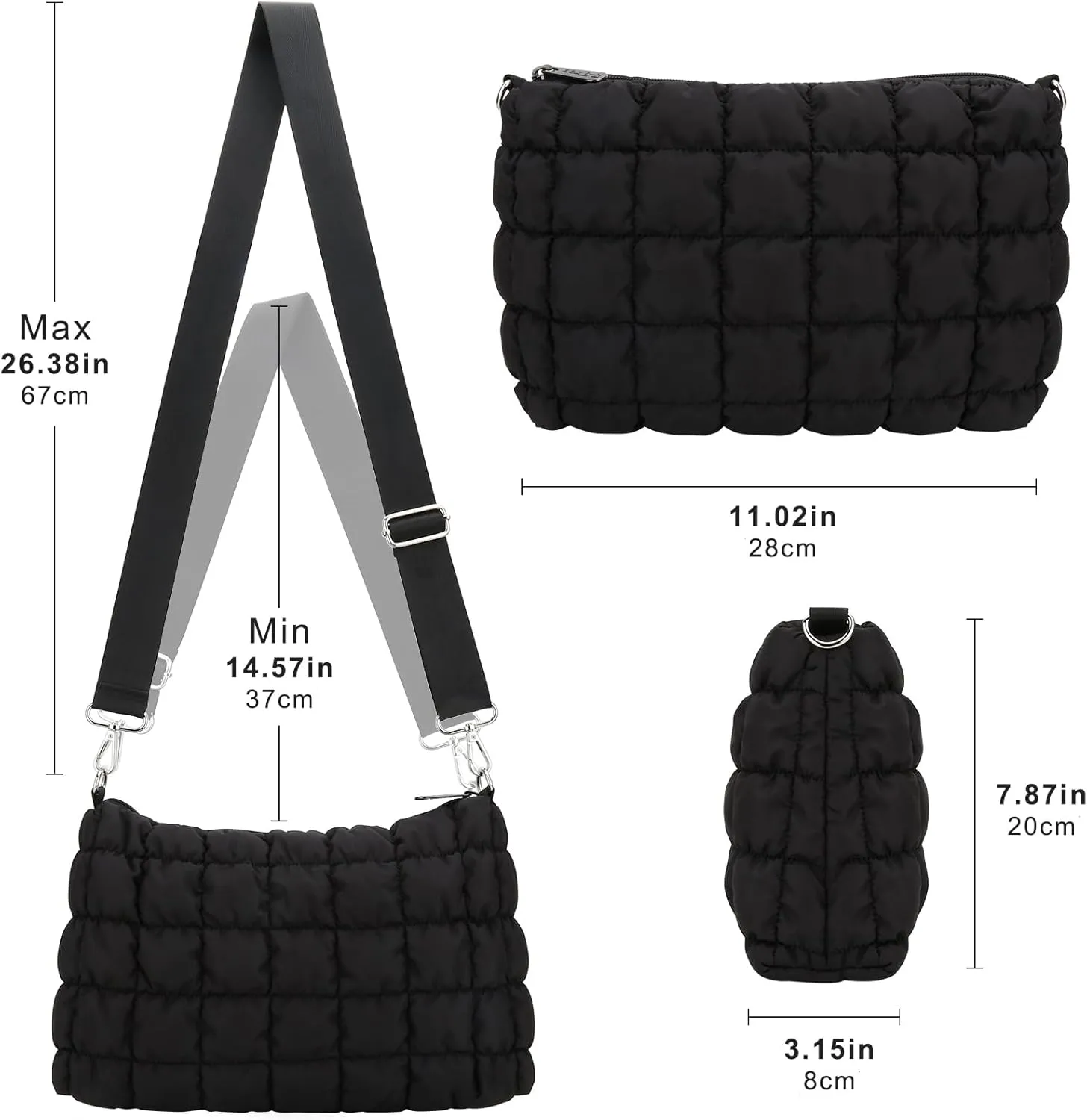 E-Tree Quilted Crossbody Bags for Women Men, Puffer Handbag Purse with Shoulder Strap