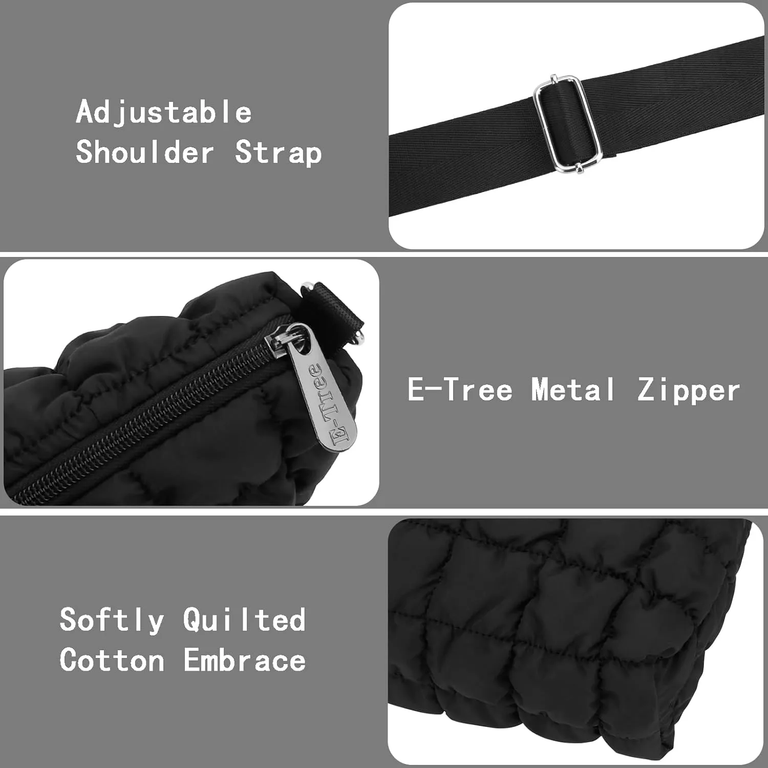 E-Tree Quilted Crossbody Bags for Women Men, Puffer Handbag Purse with Shoulder Strap