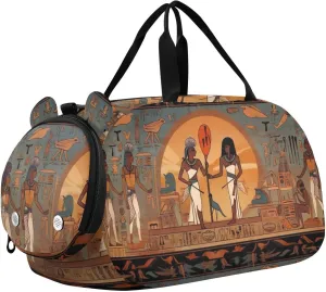 Egyptian Gods Duffle Bag for Girl, Sports Duffle Gym Bags with Shoe Compartment, Personalized Overnight Bag Travel Weekender for Kids