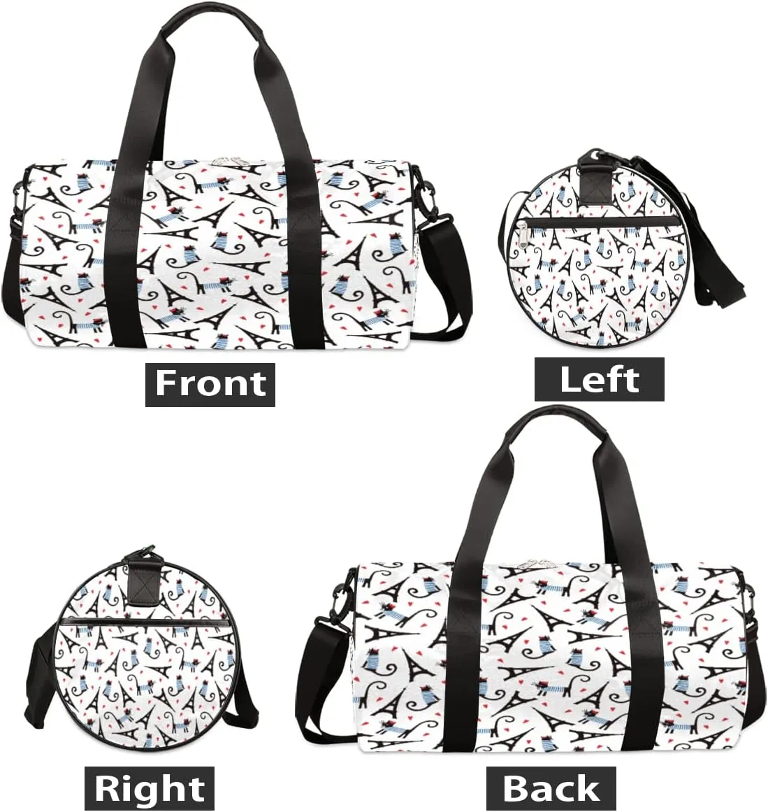 Eiffel Tower Cute Cats Gym Bag Small Gym Duffel Bags for Men Women Overnight Weekender Bag Lightweight Sport Duffle Bag Carry On Gymbag