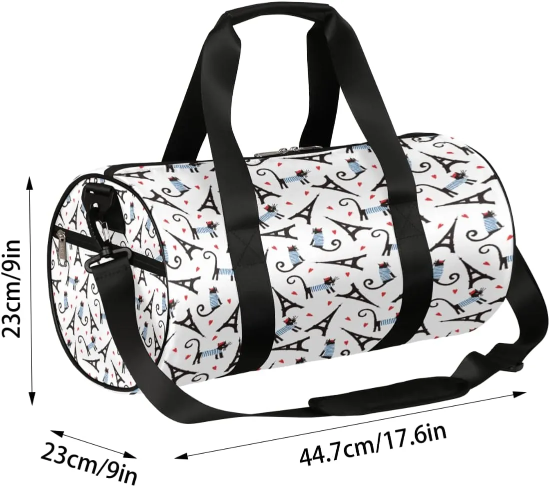 Eiffel Tower Cute Cats Gym Bag Small Gym Duffel Bags for Men Women Overnight Weekender Bag Lightweight Sport Duffle Bag Carry On Gymbag