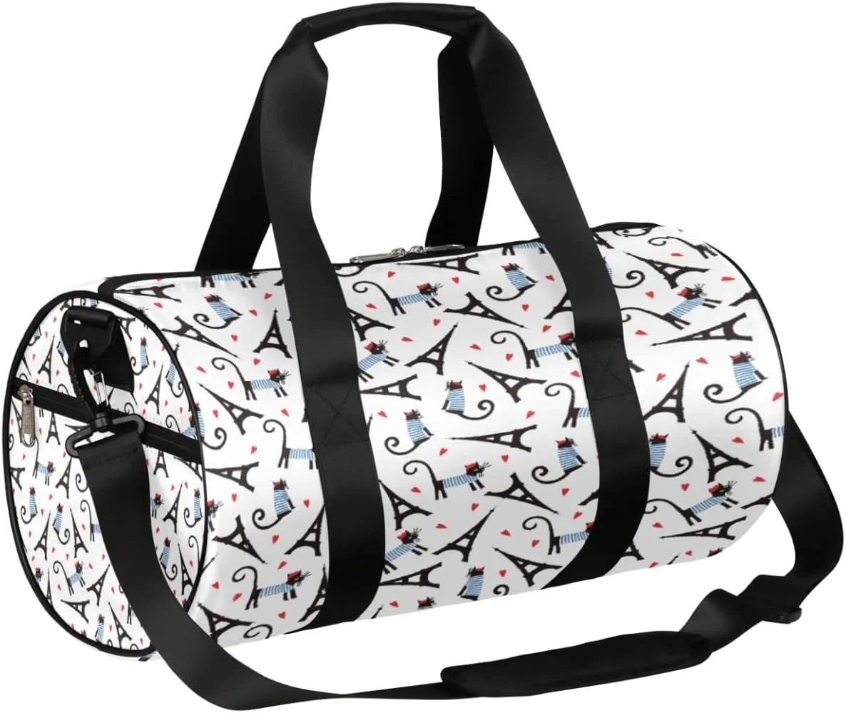 Eiffel Tower Cute Cats Gym Bag Small Gym Duffel Bags for Men Women Overnight Weekender Bag Lightweight Sport Duffle Bag Carry On Gymbag