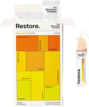 Electrolyte Powder Packets - Workout Recovery & Hydration Drink Mix with Liposomal Glutathione, Vitamin C & Methylated B Vitamins - Mango Lemonade (7 Sticks)