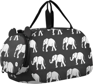 Elephants Duffle Bag for Girl, Sports Duffle Gym Bags with Shoe Compartment, Personalized Overnight Bag Travel Weekender for Kids