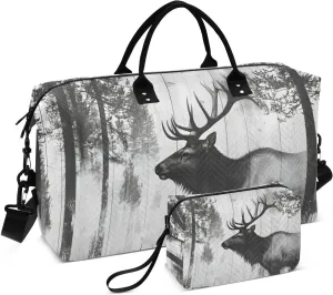 Elk Forest Board Travel Duffel Bag, Gym Bags with Multiple Interior Pockets for Men Women Toiletry Purse Included 20.5”x 1.9” x 13.8”