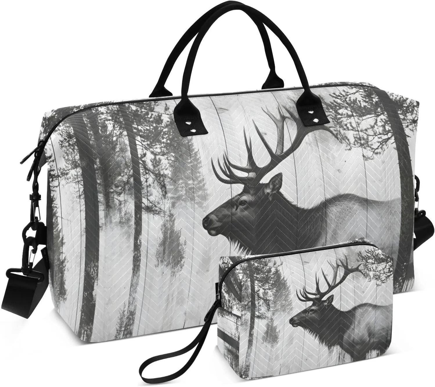 Elk Forest Board Travel Duffel Bag, Gym Bags with Multiple Interior Pockets for Men Women Toiletry Purse Included 20.5”x 1.9” x 13.8”