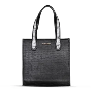 Ella Croco Structured shoulder bag with snake motif Gusset - Black